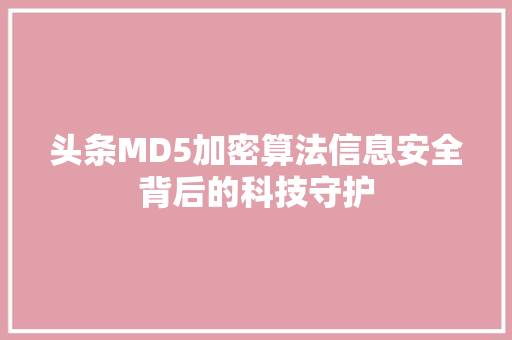 头条MD5加密算法信息安全背后的科技守护