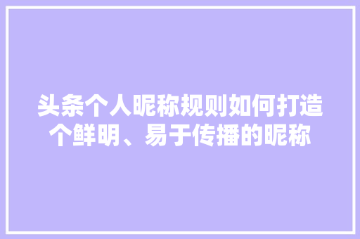 头条个人昵称规则如何打造个鲜明、易于传播的昵称