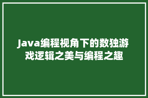 Java编程视角下的数独游戏逻辑之美与编程之趣