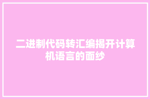 二进制代码转汇编揭开计算机语言的面纱