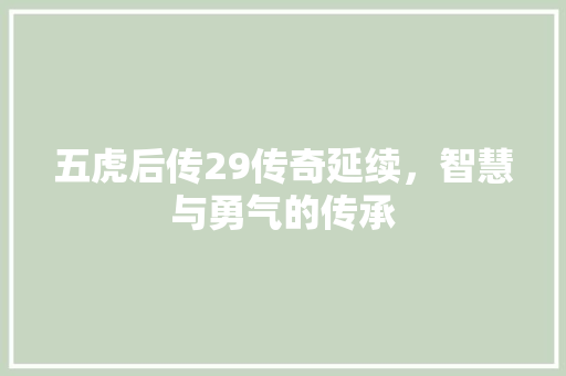 五虎后传29传奇延续，智慧与勇气的传承
