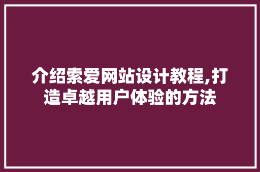 介绍索爱网站设计教程,打造卓越用户体验的方法 前端技术