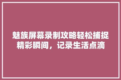 魅族屏幕录制攻略轻松捕捉精彩瞬间，记录生活点滴