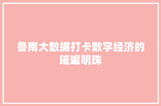 鲁南大数据打卡数字经济的璀璨明珠