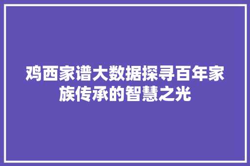 鸡西家谱大数据探寻百年家族传承的智慧之光