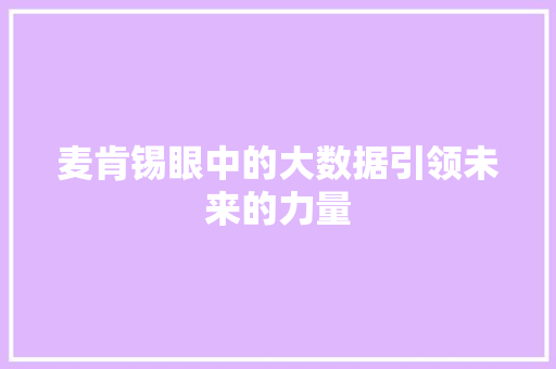 麦肯锡眼中的大数据引领未来的力量