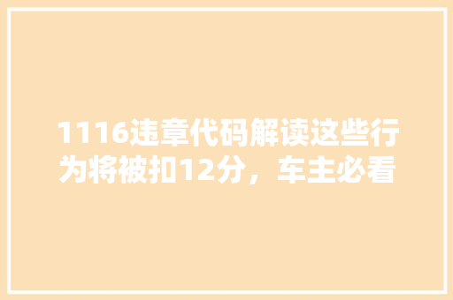 1116违章代码解读这些行为将被扣12分，车主必看
