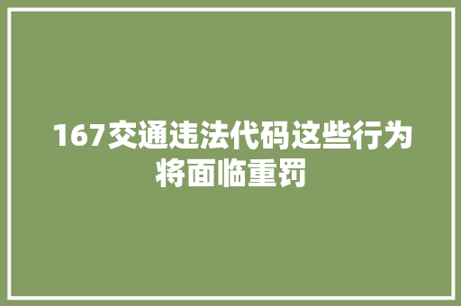 167交通违法代码这些行为将面临重罚