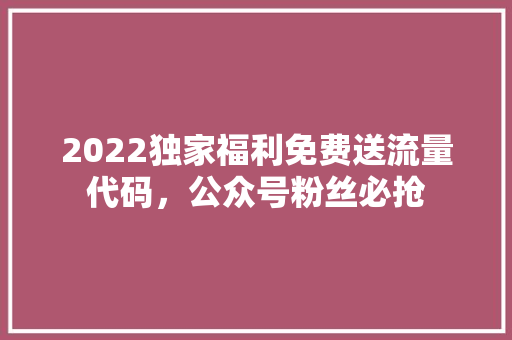 2022独家福利免费送流量代码，公众号粉丝必抢