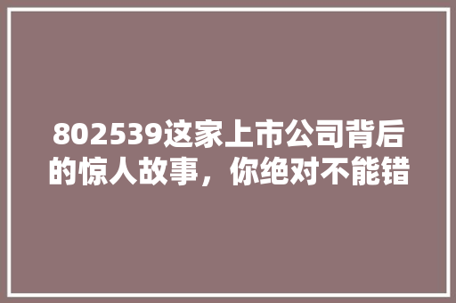 802539这家上市公司背后的惊人故事，你绝对不能错过