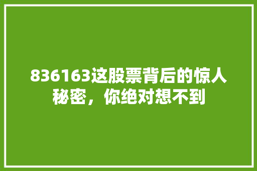 836163这股票背后的惊人秘密，你绝对想不到