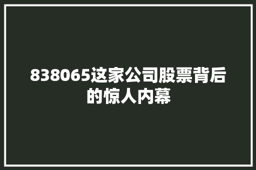 838065这家公司股票背后的惊人内幕