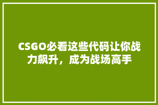 CSGO必看这些代码让你战力飙升，成为战场高手