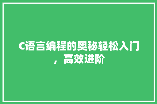 C语言编程的奥秘轻松入门，高效进阶