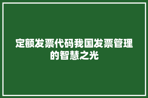 定额发票代码我国发票管理的智慧之光