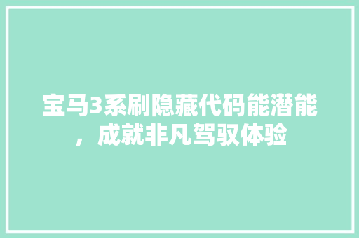 宝马3系刷隐藏代码能潜能，成就非凡驾驭体验