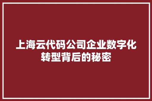 上海云代码公司企业数字化转型背后的秘密