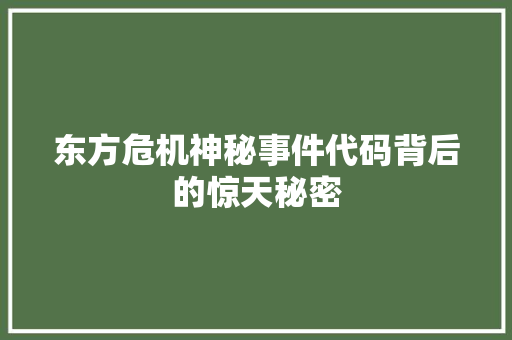 东方危机神秘事件代码背后的惊天秘密