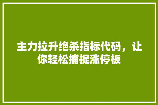主力拉升绝杀指标代码，让你轻松捕捉涨停板
