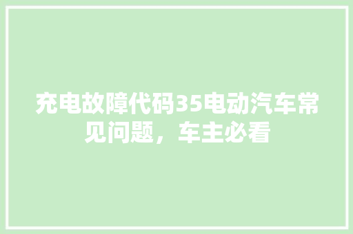 充电故障代码35电动汽车常见问题，车主必看
