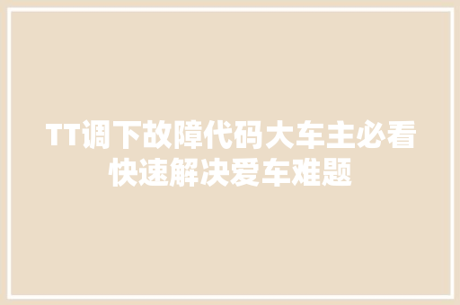 TT调下故障代码大车主必看快速解决爱车难题