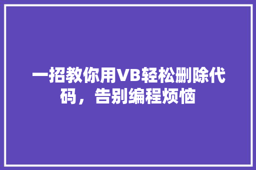 一招教你用VB轻松删除代码，告别编程烦恼