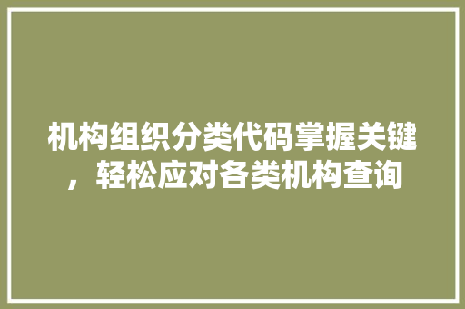 机构组织分类代码掌握关键，轻松应对各类机构查询 后端技术