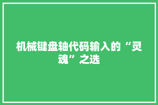 机械键盘轴代码输入的“灵魂”之选