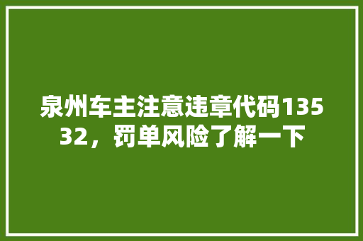 泉州车主注意违章代码13532，罚单风险了解一下
