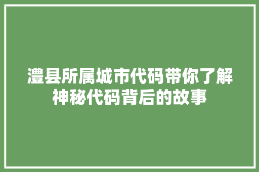 澧县所属城市代码带你了解神秘代码背后的故事
