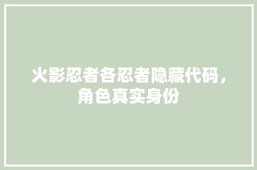火影忍者各忍者隐藏代码，角色真实身份