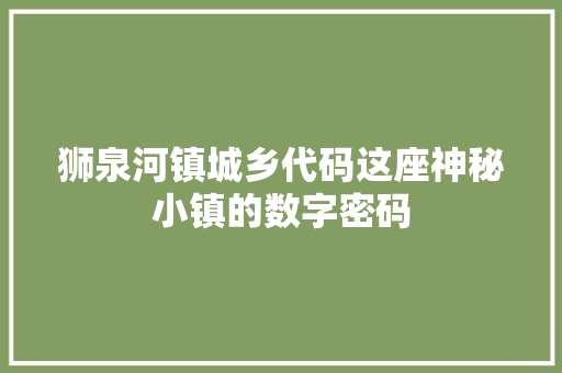 狮泉河镇城乡代码这座神秘小镇的数字密码