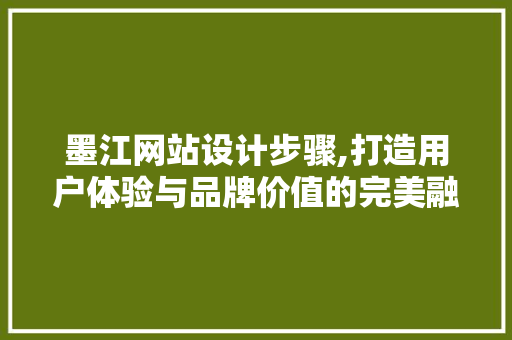墨江网站设计步骤,打造用户体验与品牌价值的完美融合