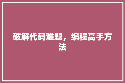 破解代码难题，编程高手方法