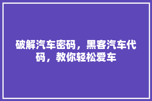 破解汽车密码，黑客汽车代码，教你轻松爱车