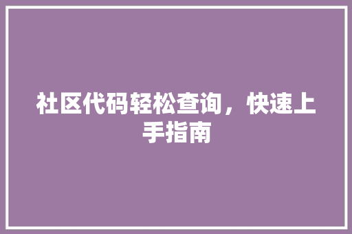 社区代码轻松查询，快速上手指南