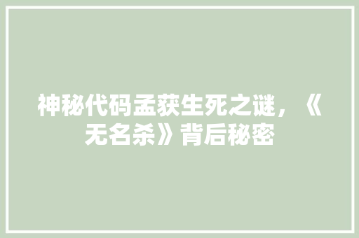 神秘代码孟获生死之谜，《无名杀》背后秘密