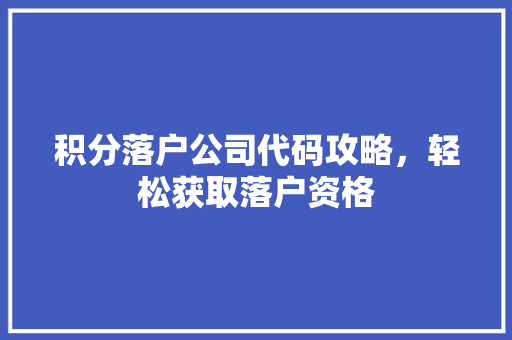 积分落户公司代码攻略，轻松获取落户资格
