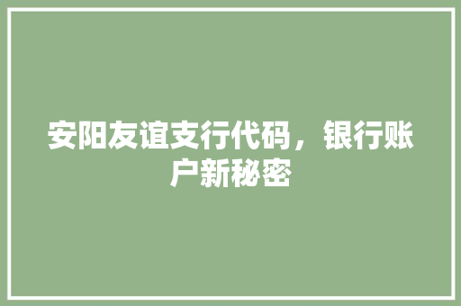 安阳友谊支行代码，银行账户新秘密