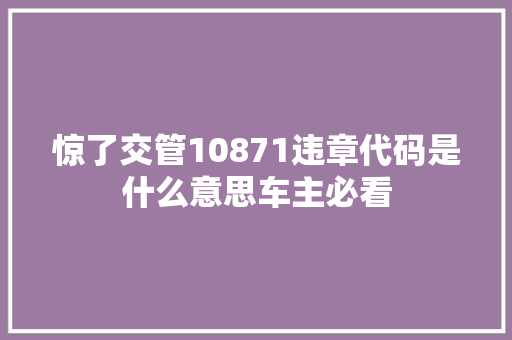惊了交管10871违章代码是什么意思车主必看