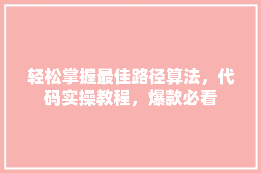 轻松掌握最佳路径算法，代码实操教程，爆款必看