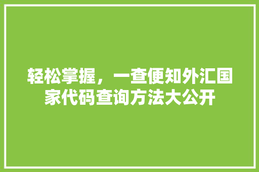 轻松掌握，一查便知外汇国家代码查询方法大公开