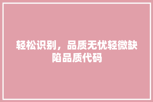轻松识别，品质无忧轻微缺陷品质代码
