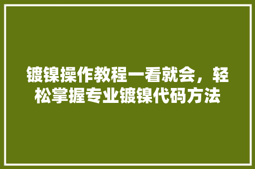 镀镍操作教程一看就会，轻松掌握专业镀镍代码方法