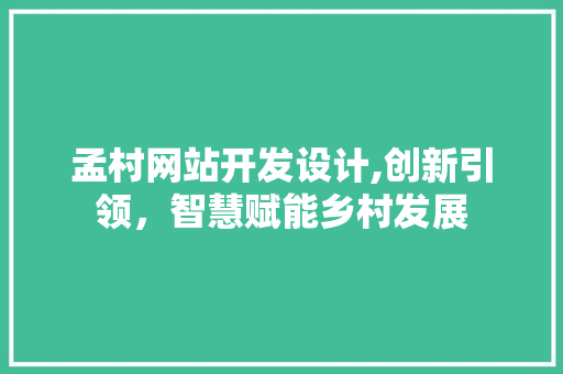 孟村网站开发设计,创新引领，智慧赋能乡村发展
