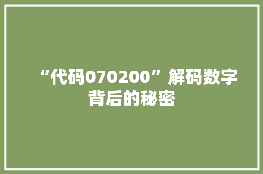 “代码070200”解码数字背后的秘密