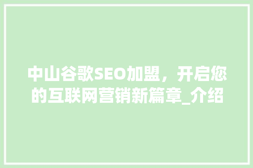 中山谷歌SEO加盟，开启您的互联网营销新篇章_介绍加盟费用与价值