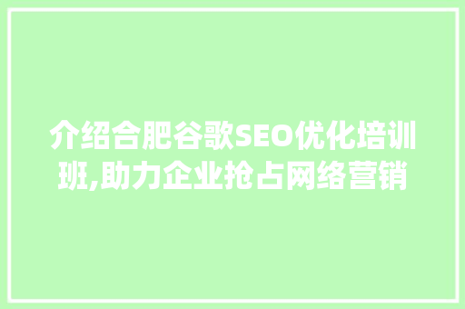 介绍合肥谷歌SEO优化培训班,助力企业抢占网络营销制高点_合肥市谷歌seo优化培训班有哪些