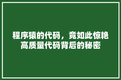 程序猿的代码，竟如此惊艳高质量代码背后的秘密