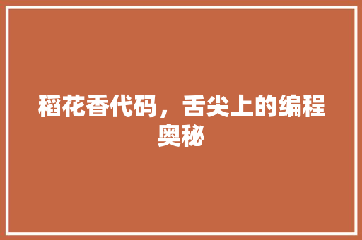 稻花香代码，舌尖上的编程奥秘